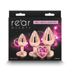 Rear Assets Trainer Kit - Rose Gold - Pink Heart - Rose Gold Metallic Butt Plugs with Pink Hearts - Set of 3 Sizes-NSN-0960-04