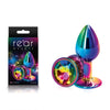 Rear Assets Multi Coloured Small - Multi Coloured Small Metal Butt Plug with Rainbow Gem Base-NSN-0960-19