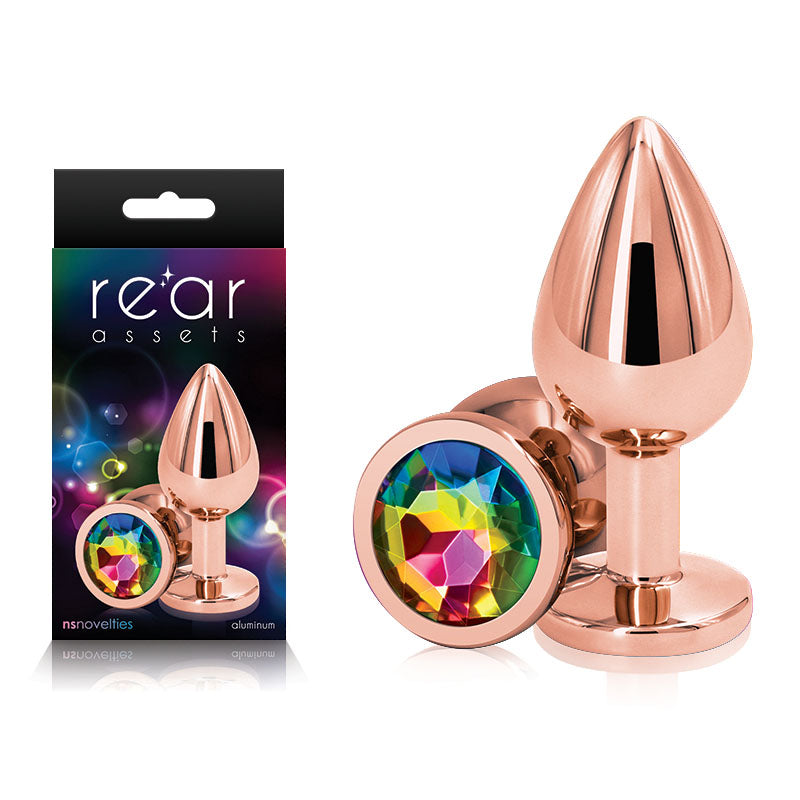 Rear Assets Rose Gold Medium - Rose Gold Medium Metal Butt Plug with Rainbow Gem Base-NSN-0961-29