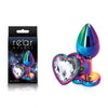 Rear Assets Multi Coloured Heart - Multi Coloured Small Metal Butt Plug with Clear Heart Gem Base-NSN-0962-11