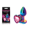 Rear Assets Multi Coloured Heart - Multi Coloured Small Metal Butt Plug with Pink Heart Gem Base-NSN-0962-14