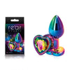 Rear Assets Multi Coloured Heart - Multi Coloured Small Metal Butt Plug with Rainbow Heart Gem Base-NSN-0962-19