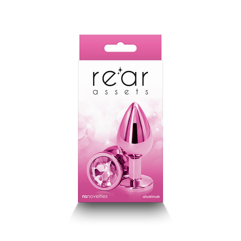 Rear Assets - Medium - Pink - Pink 8.2 cm Medium Metal Butt Plug with Pink Round Gem Base-NSN-0964-14