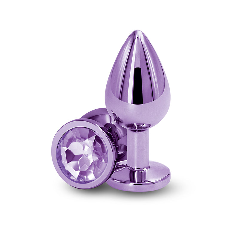 Rear Assets - Medium - Purple - Purple 8.2 cm Medium Metal Butt Plug with Purple Round Gem Base-NSN-0964-15