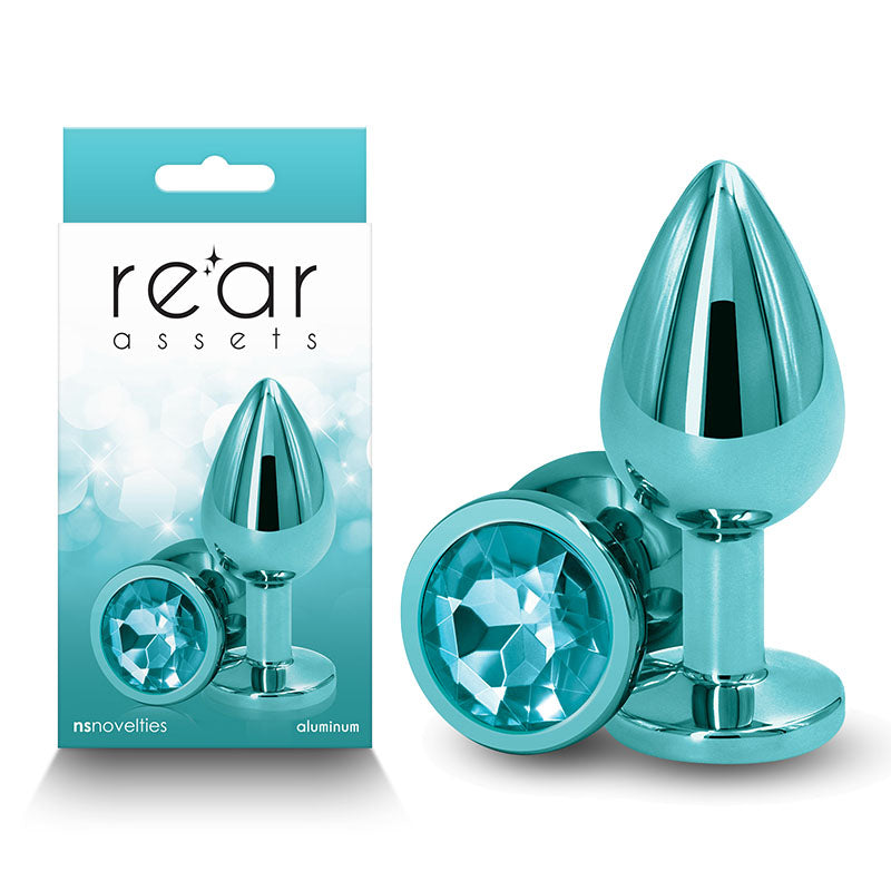 Rear Assets - Medium - Teal - Teal 8.2 cm Medium Metal Butt Plug with Teal Round Gem Base-NSN-0964-17