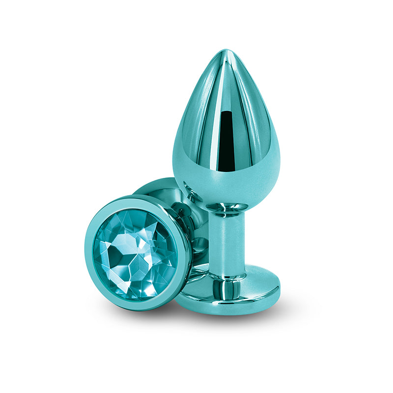 Rear Assets - Medium - Teal - Teal 8.2 cm Medium Metal Butt Plug with Teal Round Gem Base-NSN-0964-17