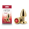 Rear Assets Petite - Gold with Red Gem - Gold 6 cm Metal Butt Plug with Red Round Gem Base-NSN-0966-11