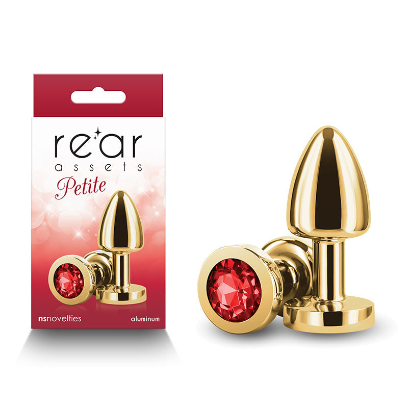 Rear Assets Petite - Gold with Red Gem - Gold 6 cm Metal Butt Plug with Red Round Gem Base-NSN-0966-11