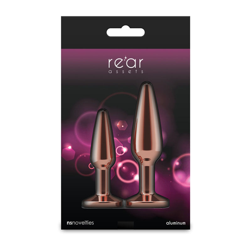 Rear Assets Tapered Trainer Kit - Rose Gold - Rose Gold Metal Butt Plugs - Set of 2 Sizes-NSN-0969-04