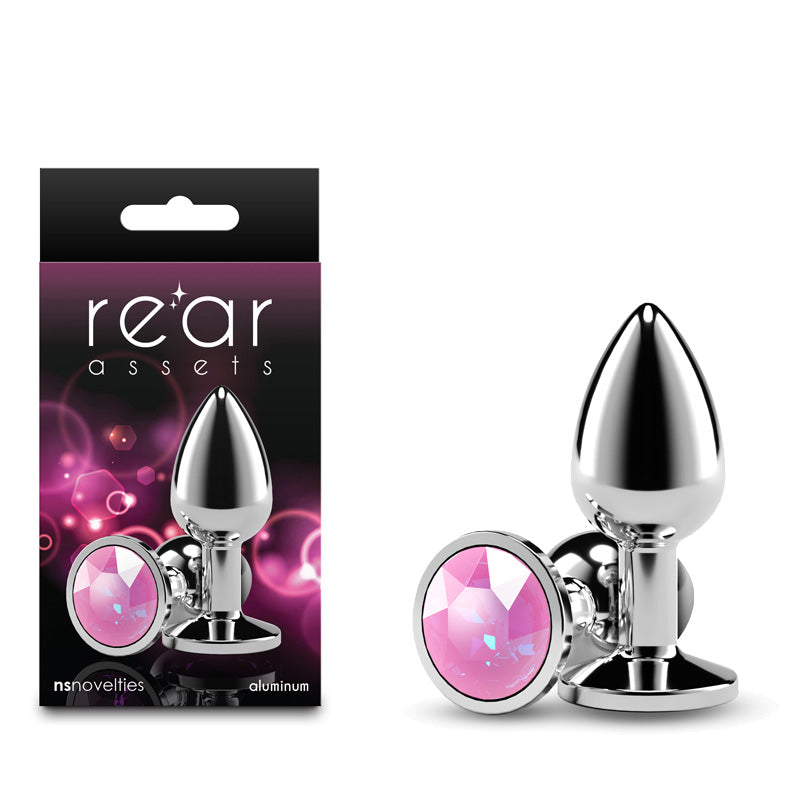 Rear Assets Silver - Small - Pink Gem - Silver Small Metal Butt Plug with Pink Gem Base - NSN-0970-04