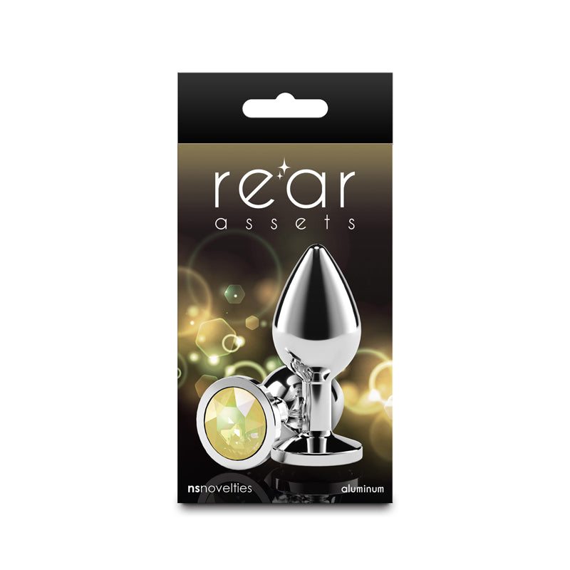 Rear Assets Silver - Medium - Yellow Gem - Silver Medium Metal Butt Plug with Yellow Gem Base - NSN-0970-19