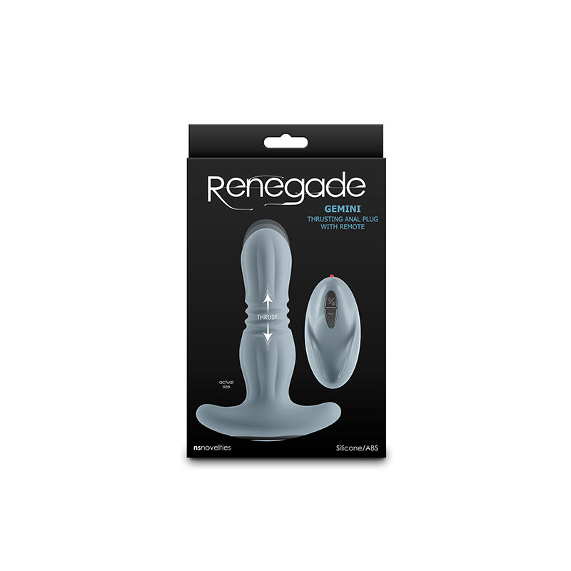 Renegade Gemini - Grey - Grey 14.8 cm USB Rechargeable Thrusting & Vibrating Butt Plug with Remote