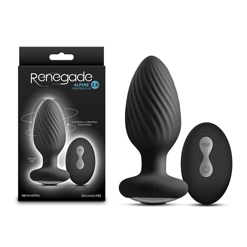 Renegade Alpine 2.0 - Black 10.7 cm USB Rechargeable Gyrating Anal Plug with Remote-NSN-1103-63