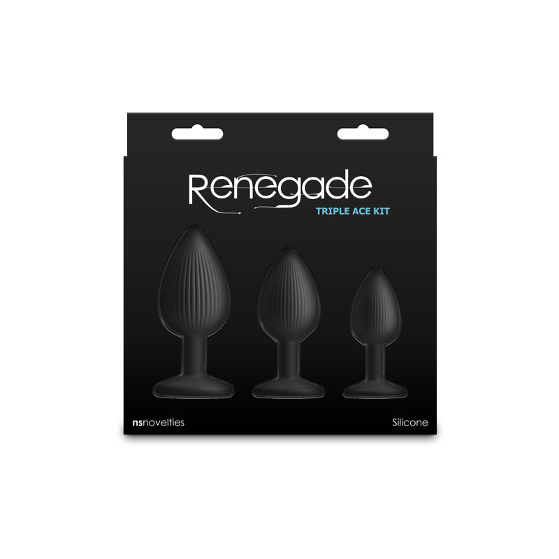 Renegade Triple Ace Kit - Black - Black Butt Plugs - Set of 3 Sizes-NSN-1105-80