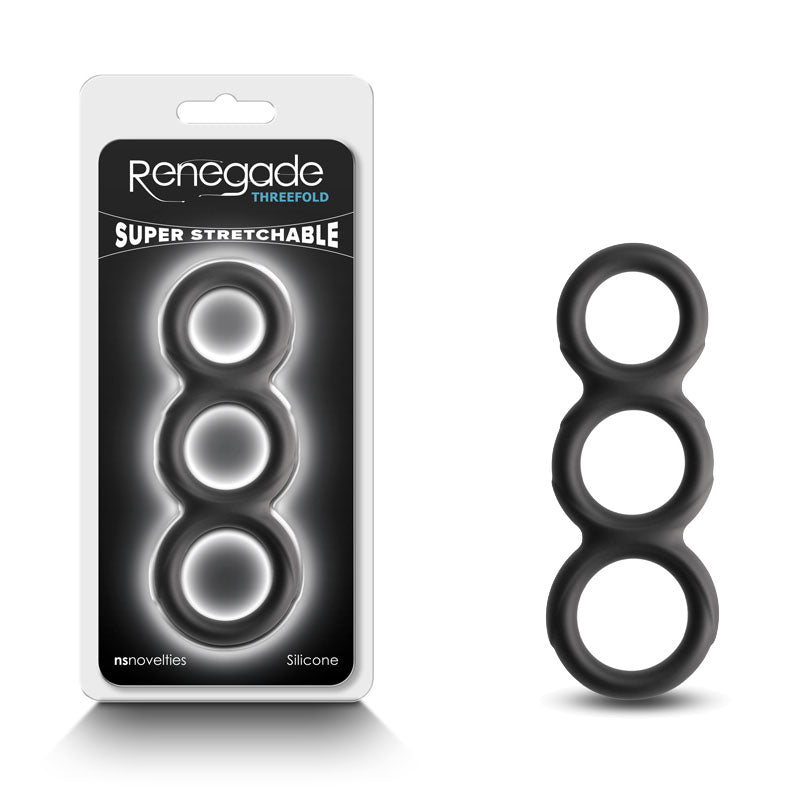 Renegade Threefold - Black - Black Cock & Balls Rings-NSN-1112-43