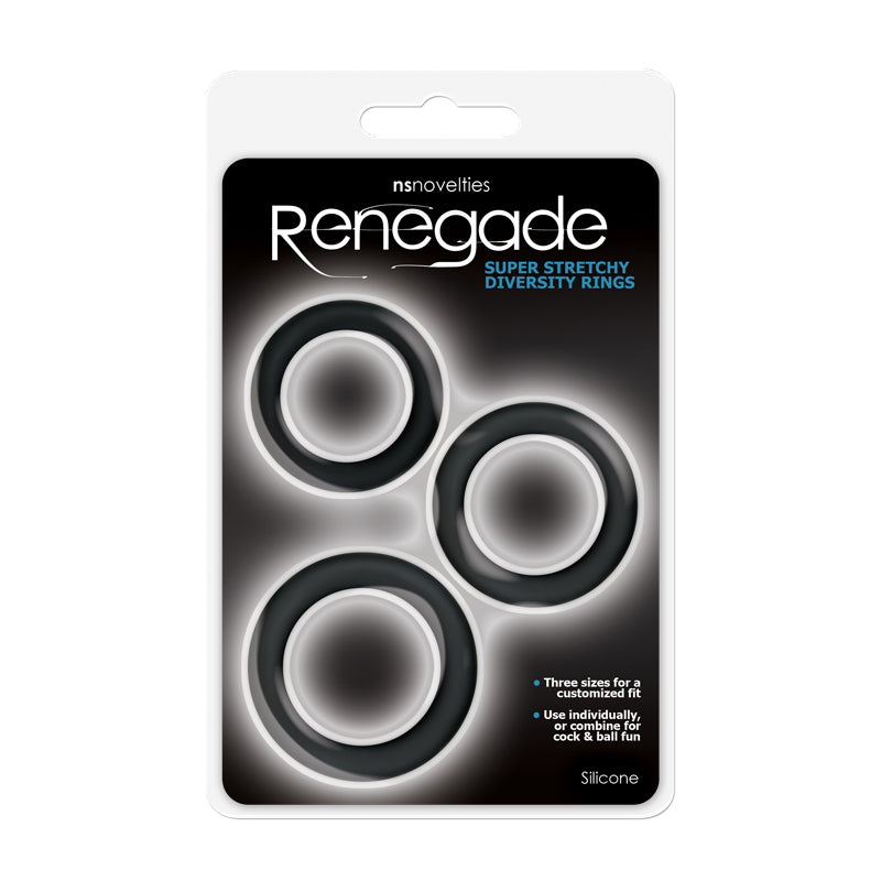 Renegade Diversity Rings - Black Cock Rings - Set of 3 Sizes-NSN-1116-43