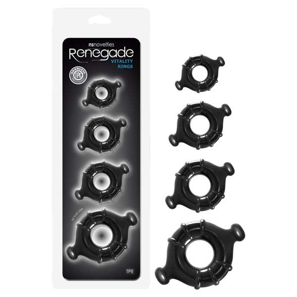 Renegade Vitality Rings - Black Cock Rings - Set of 4 Sizes-NSN-1116-63