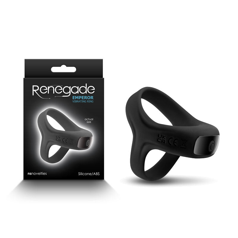 Renegade Emperor - Black - Black USB Rechargeable Vibrating Cock & Ball Rings-NSN-1119-33