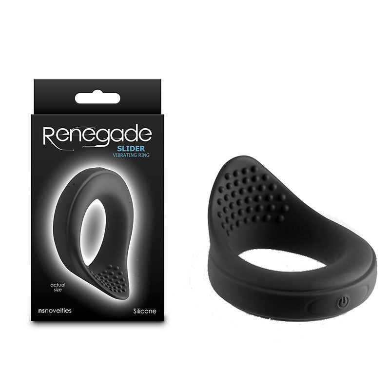 Renegade Slider - Black - Black USB Rechargeable Vibrating Cock Ring-NSN-1119-43