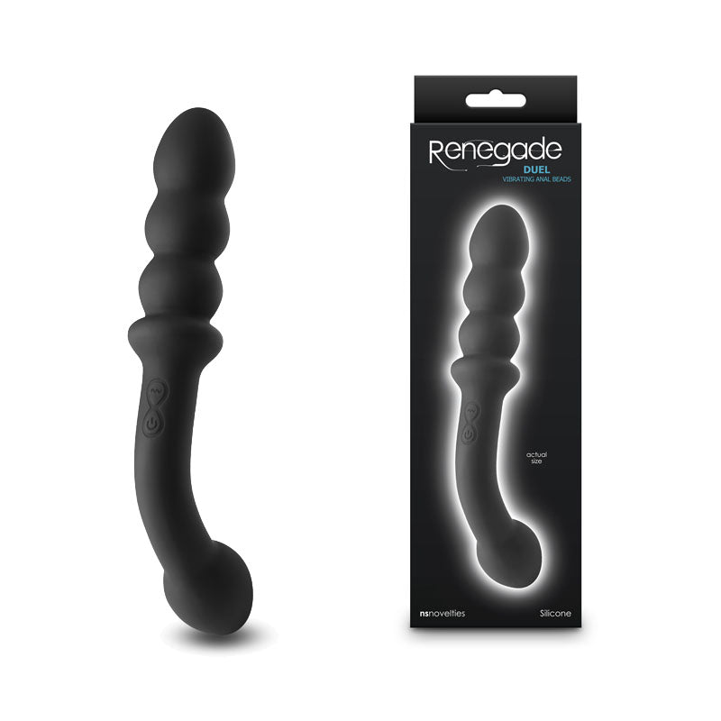 Renegade Duel - Black - Black 21.4 cm USB Rechargeable Vibrating Double Ended Anal Wand-NSN-1132-33