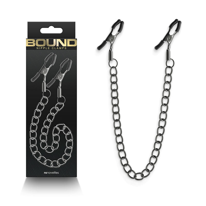 Bound Nipple Clamps - DC2 - Gunmetal - Gunmetal Nipple Clamps with Chain-NSN-1303-01