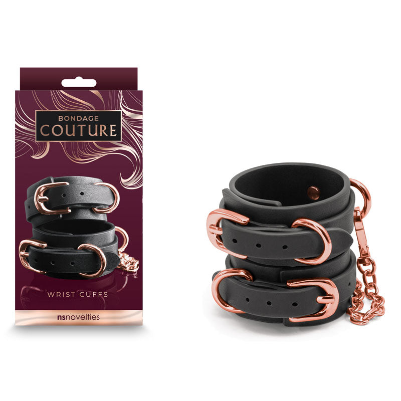 Bondage Couture Wrist Cuffs - Black - Black Restraints-NSN-1306-33