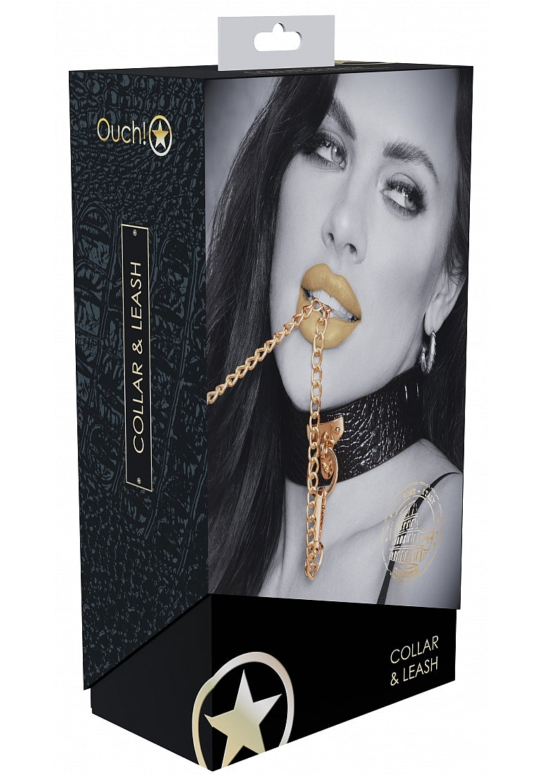 Ouch! Rome Collection - Collar with Leash-OU1006BLK