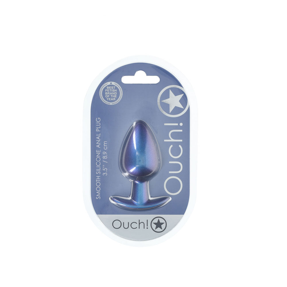 OUCH! Anal Plug - Large - Metallic Blue - Metallic Blue 8.9 cm Large Butt Plug-OU1019MBL