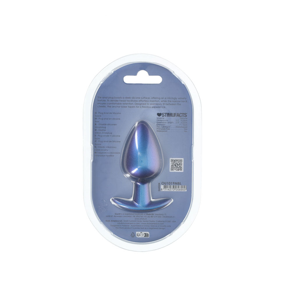 OUCH! Anal Plug - Large - Metallic Blue - Metallic Blue 8.9 cm Large Butt Plug-OU1019MBL