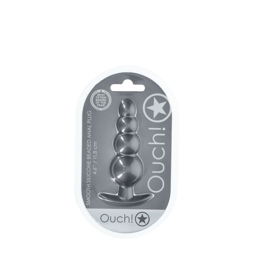 OUCH! Beaded Anal Plug - Gun Metal - Gun Metal Grey 11.7 cm Butt Plug-OU1020GUN