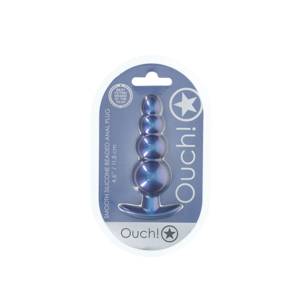 OUCH! Beaded Anal Plug - Metallic Blue - Metallic Blue 11.7 cm Butt Plug-OU1020MBL