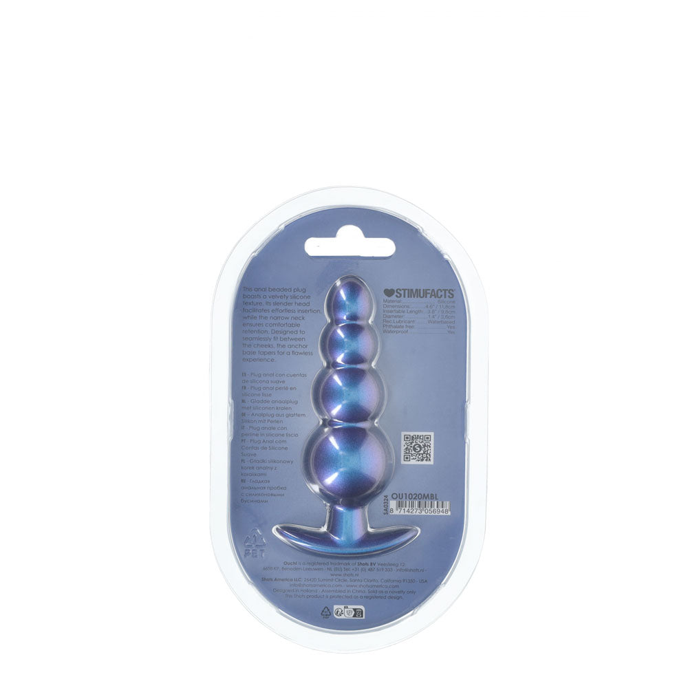 OUCH! Beaded Anal Plug - Metallic Blue - Metallic Blue 11.7 cm Butt Plug-OU1020MBL