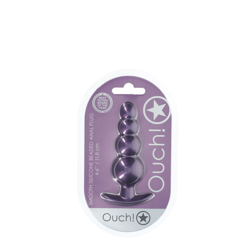 OUCH! Beaded Anal Plug - Metallic Purple - Metallic Purple 11.7 cm Butt Plug-OU1020MPU