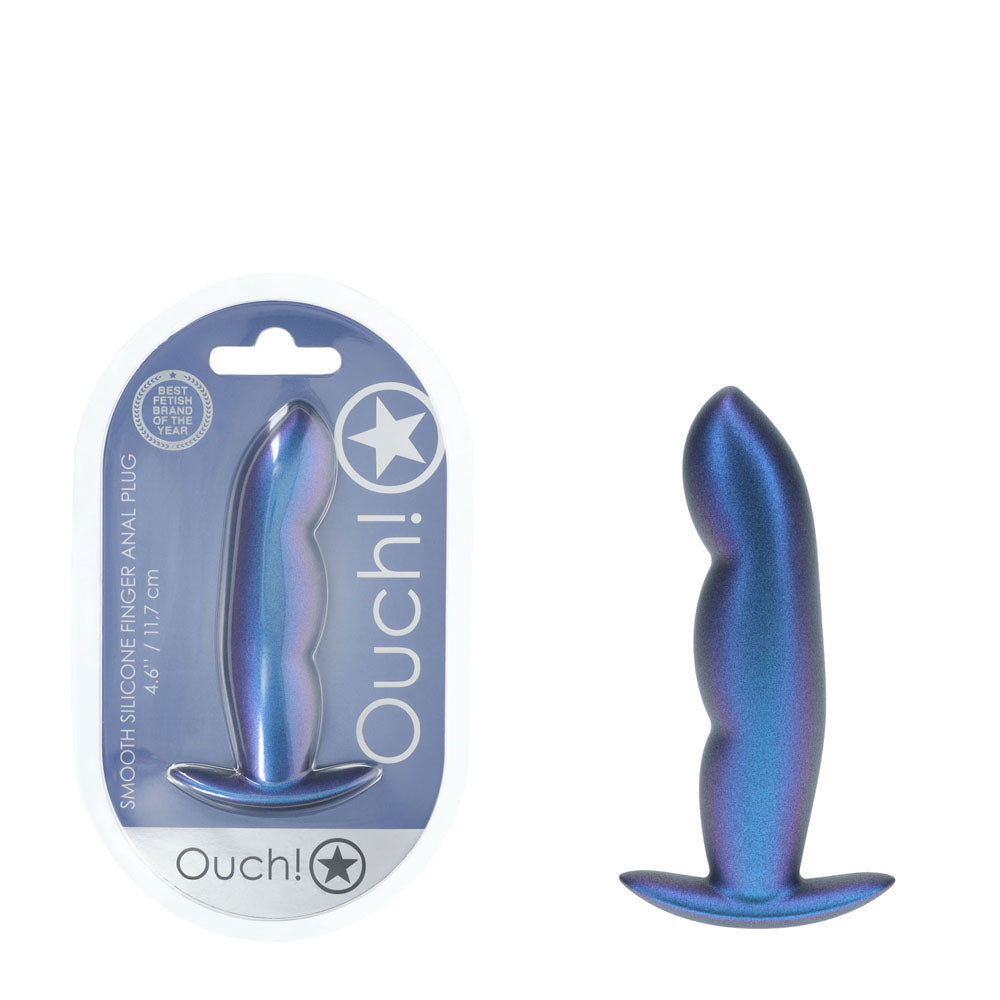 OUCH! Finger Anal Plug - Metallic Blue - Metallic Blue 11.7 cm Butt Plug-OU1023MBL