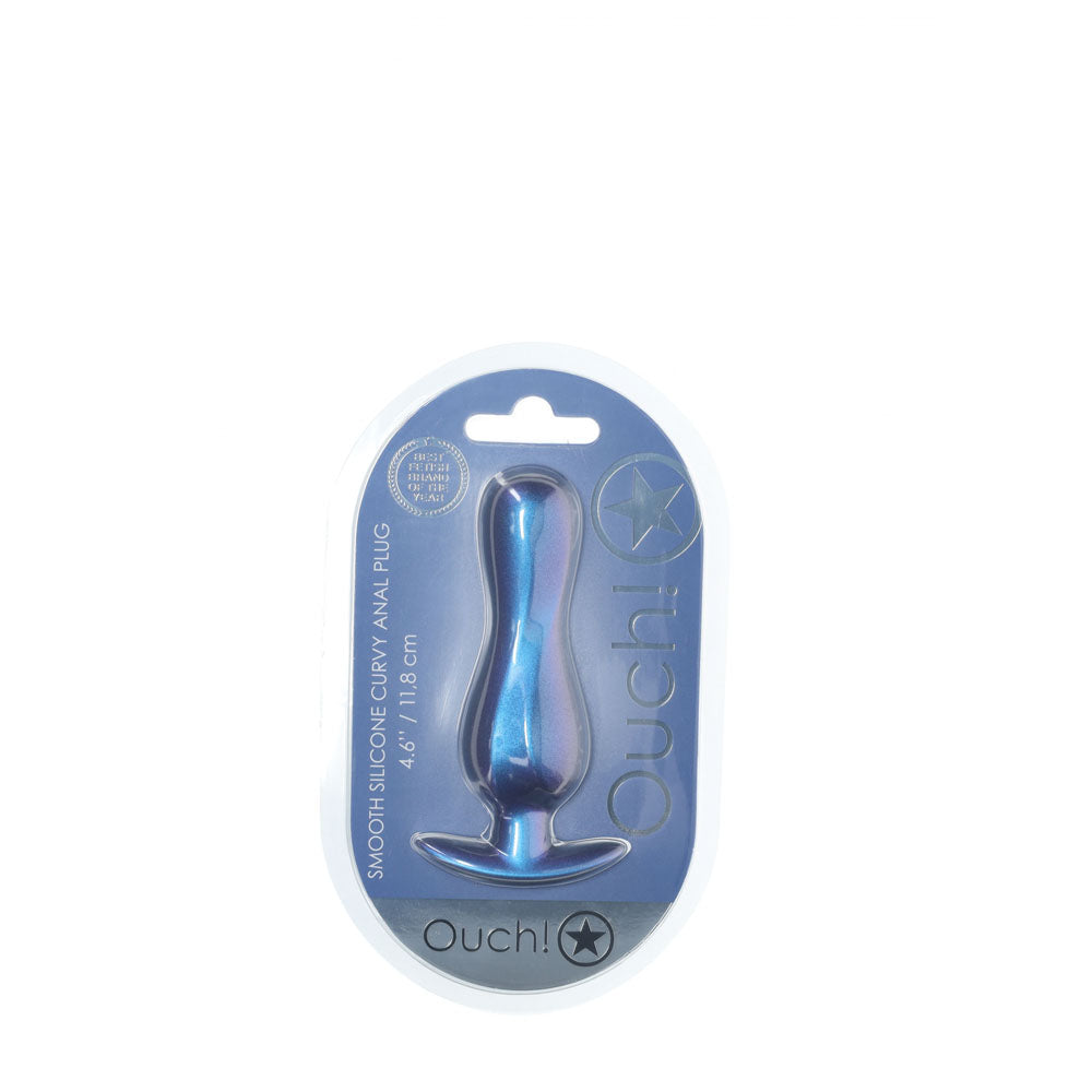 OUCH! Curvy Anal Plug - Metallic Blue - Metallic Blue 11.7 cm Butt Plug-OU1024MBL