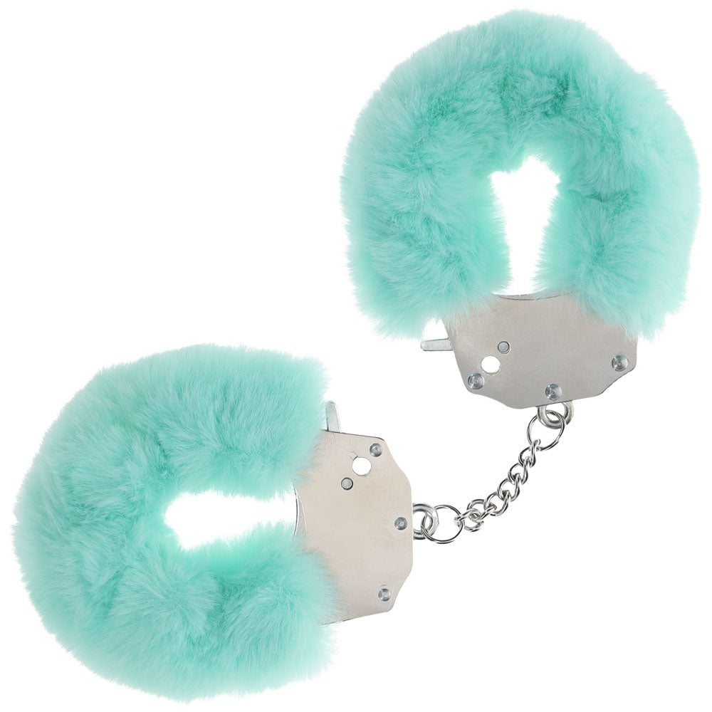 OUCH! Heavy-Duty Fluffy Cuffs - Powder Green - Powder Green Fluffy Restraints-OU1046PGRN