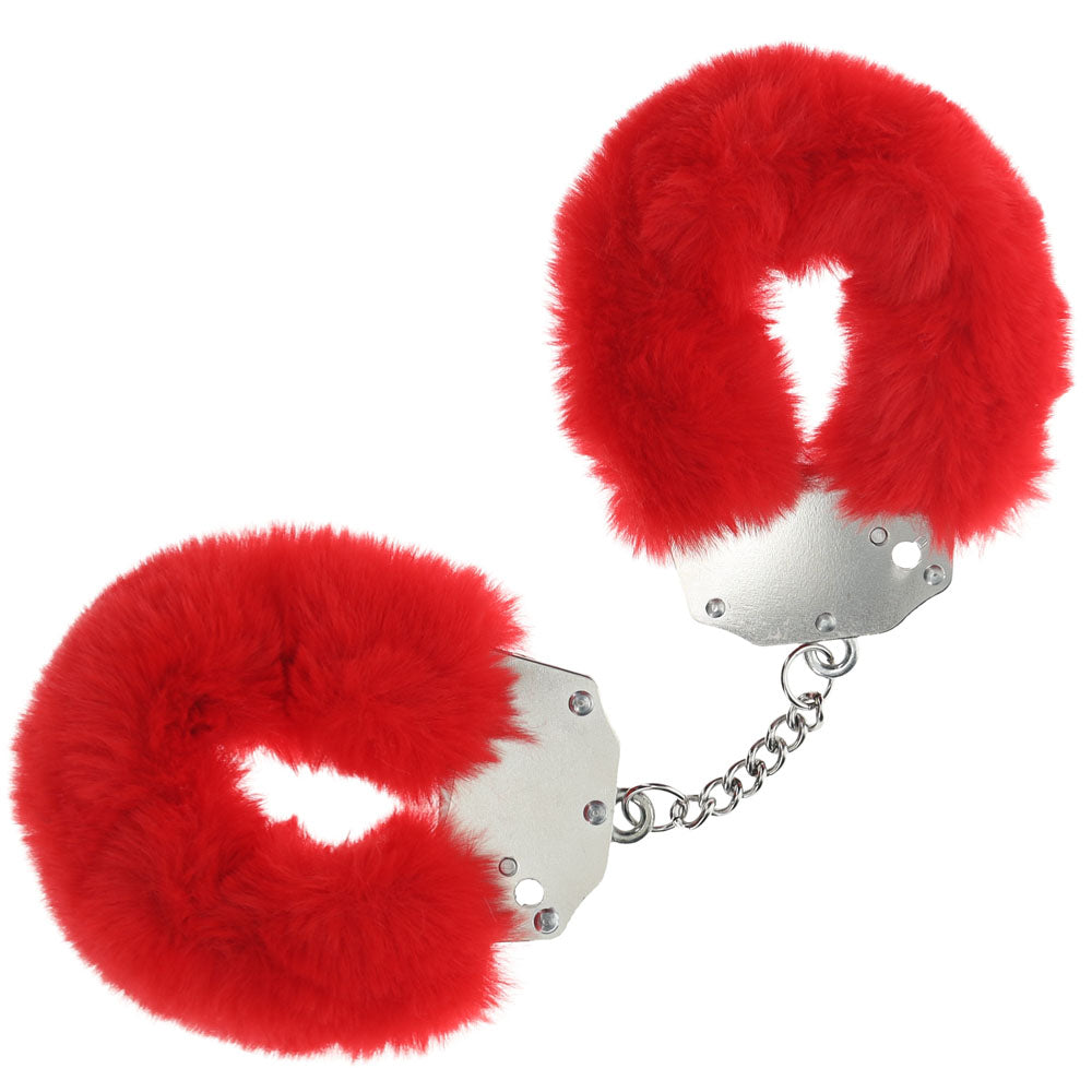 OUCH! Heavy-Duty Fluffy Cuffs - Red - Red Fluffy Restraints-OU1046RED