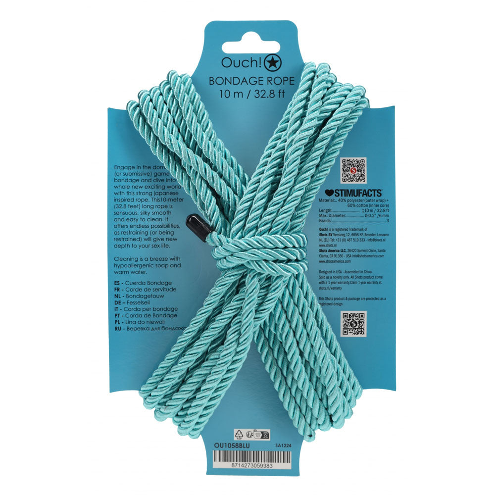 OUCH! Bondage Rope - 10 M - Blue - Blue Nylon Bondage Rope - 10 metre Length-OU1058BLU