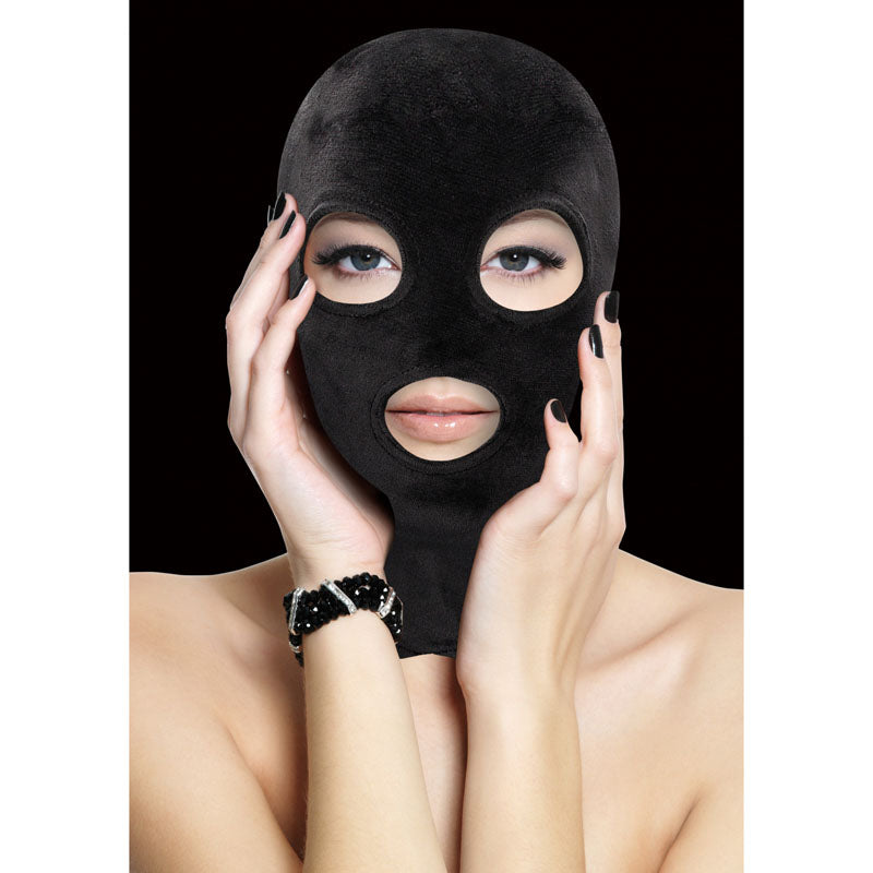 Ouch! Velvet & Velcro Mask with Eye and Mouth Opening - Black Hood-OU523BLK