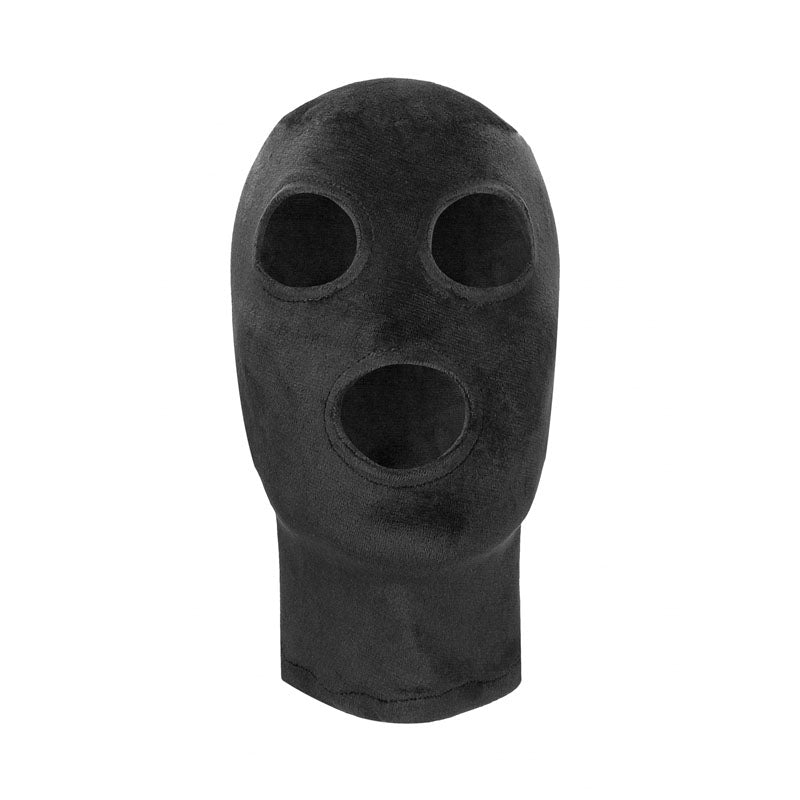 Ouch! Velvet & Velcro Mask with Eye and Mouth Opening - Black Hood-OU523BLK