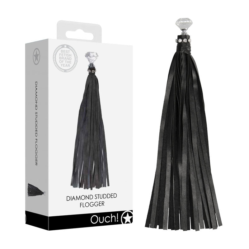 OUCH! Diamond Studded Whip - Black Whip-OU576BLK