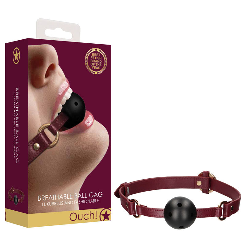 OUCH! Halo - Breathable Ball Gag - Burgundy Mouth Restraint-OU586BUR