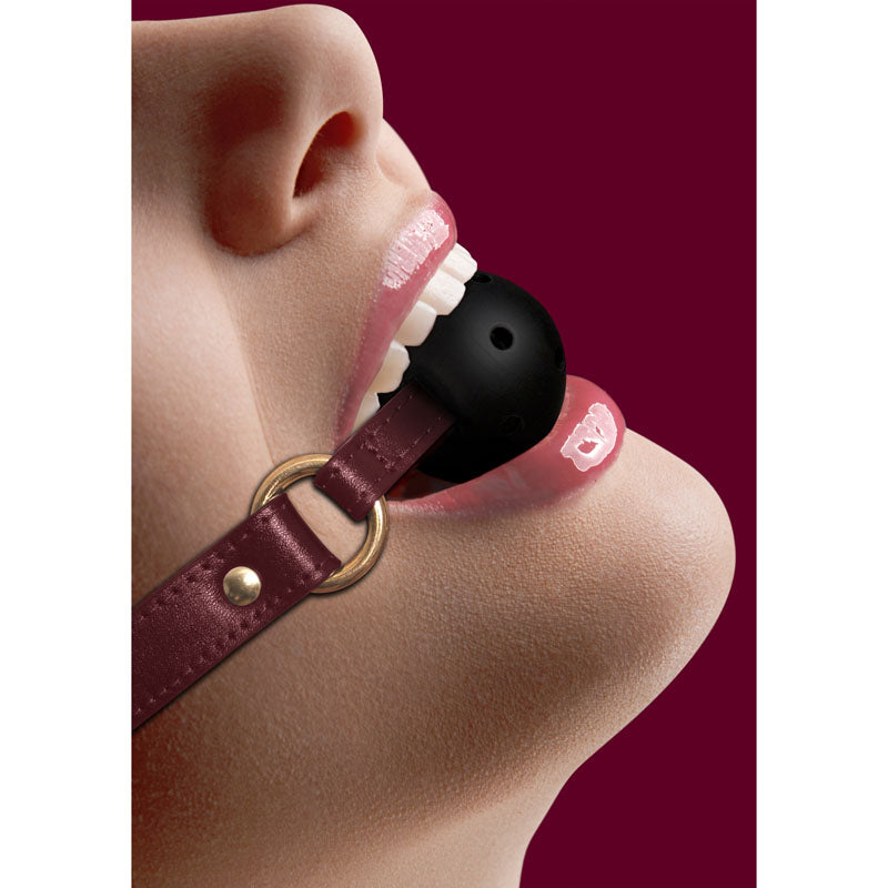 OUCH! Halo - Breathable Ball Gag - Burgundy Mouth Restraint-OU586BUR