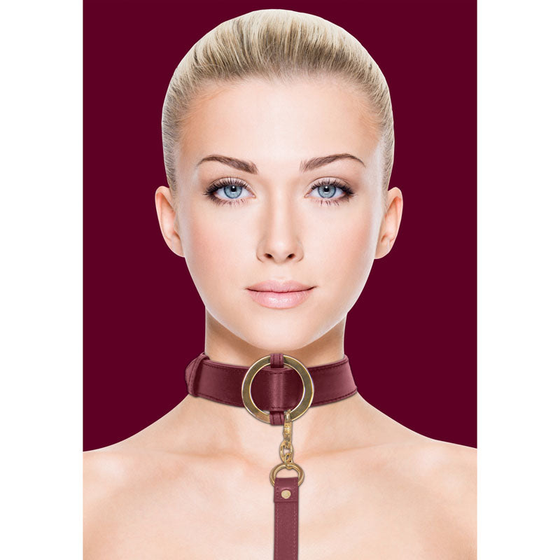 OUCH! Halo - Collar With Leash - Burgundy Restraint-OU588BUR