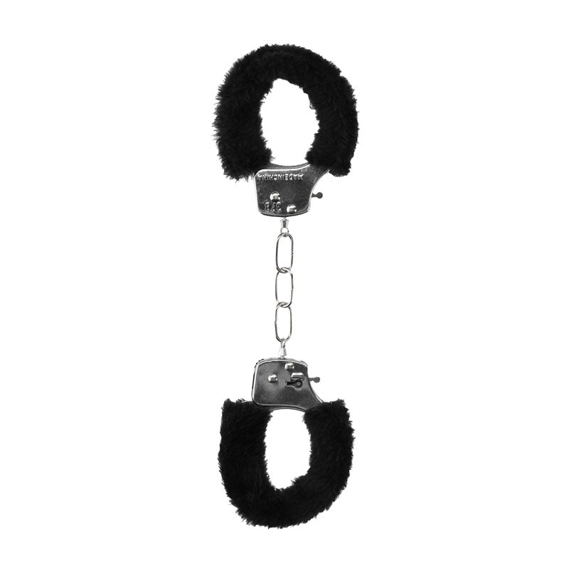 OUCH! Black & White Beginners Furry Hand Cuffs - Black Restraints-OU658BLK