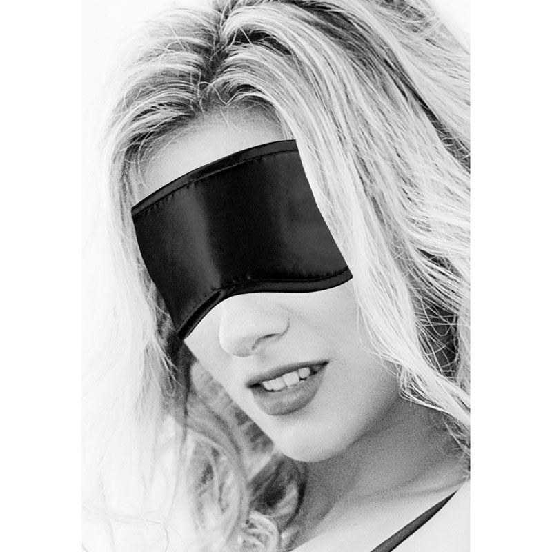 OUCH! Black & White Satin Eye-Mask - Black Eye Restraint-OU681BLK