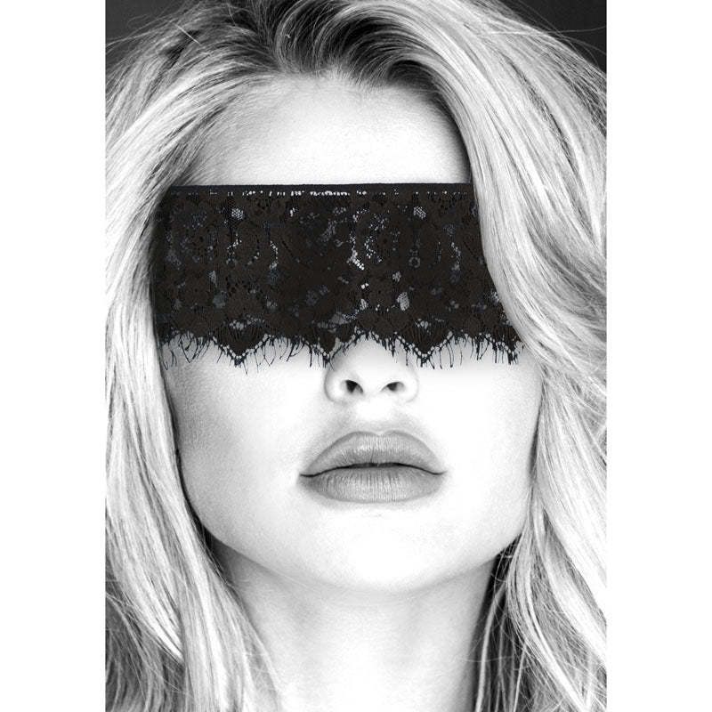 OUCH! Black & White Lace Mask With Elastic Straps - Black Eye Restraint-OU682BLK