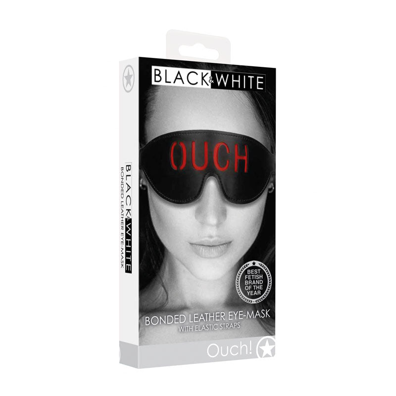 OUCH! Black & White Bonded Leather Eye-Mask Ouch - Black Eye Restraint-OU688BLK