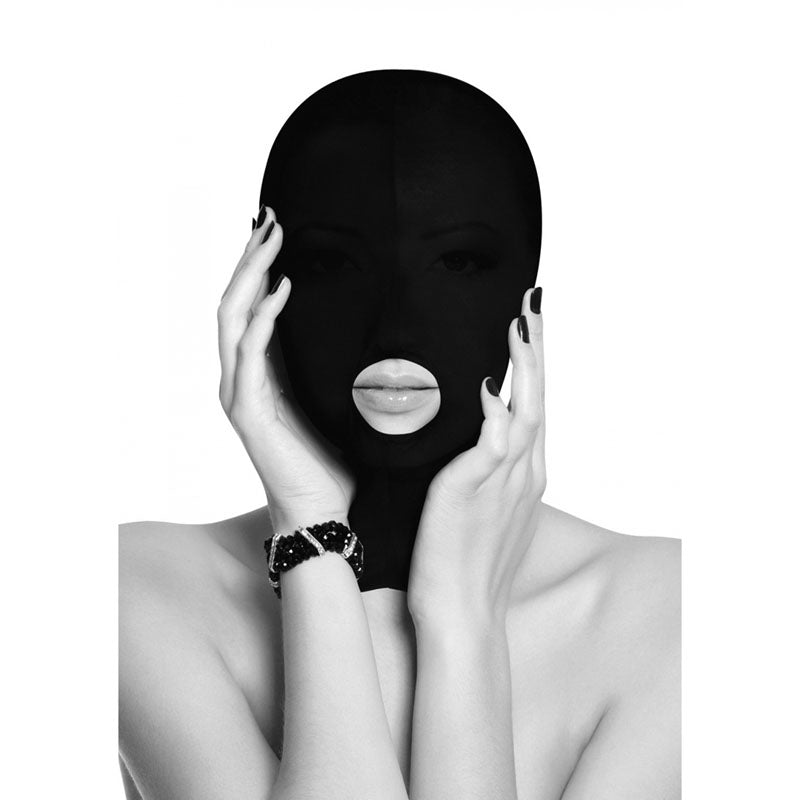 OUCH! Black & White Submission Mask - Black Hood Mask-OU690BLK