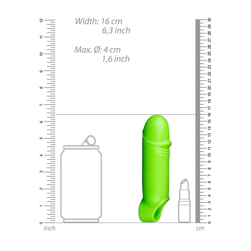 OUCH! Glow In The Dark Smooth Thick Stretchy Penis Sleeve - Glow in Dark 16 cm Penis Extension Sleeve-OU744GLO